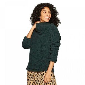NWT A New Day Green Turtle Neck Pullover Sherpa Sweater Medium